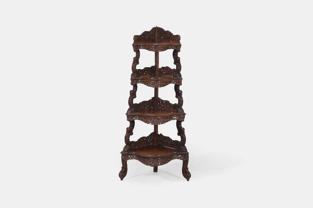 An Anglo-Indian hardwood corner étagère, late 19th century, (1 of 2)