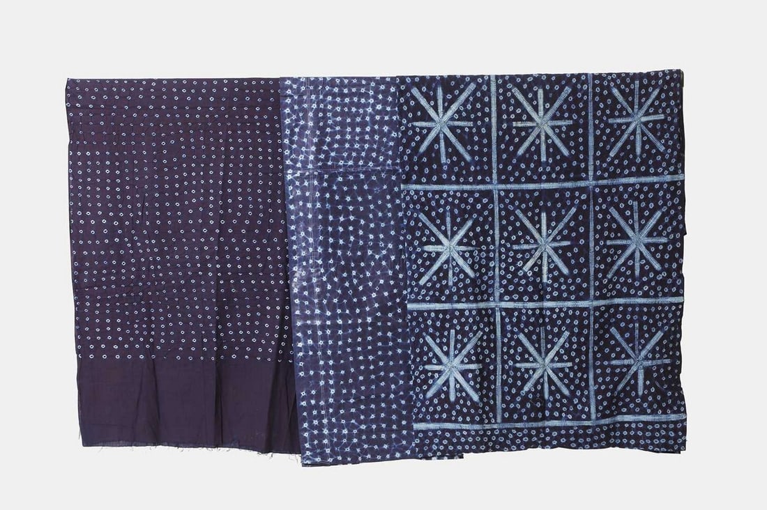 Three Yoruba adire eleso cloths, fourth quarter of the 20th century, Nigerian, (1 of 4)
