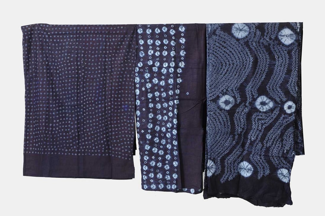 Three Yoruba adire eleso cloths, fourth quarter of the 20th century, Nigerian, (1 of 4)