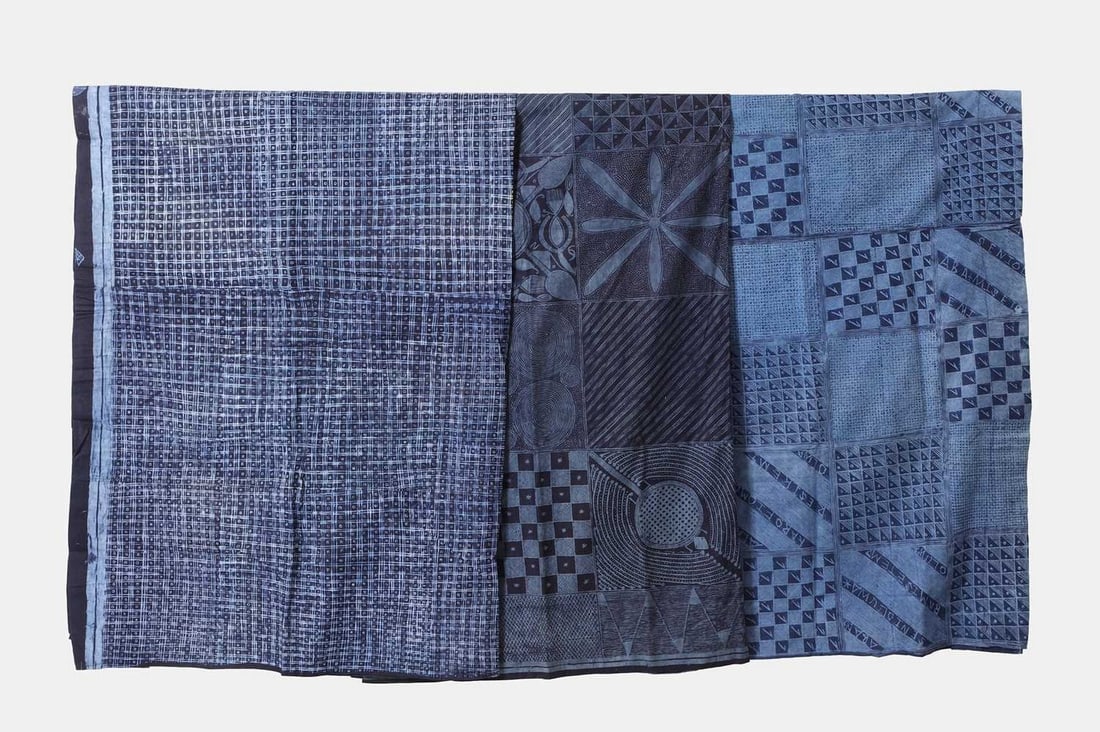 Three Yoruba adire eleko indigo cloths, third quarter of the 20th century, Nigerian, (1 of 4)