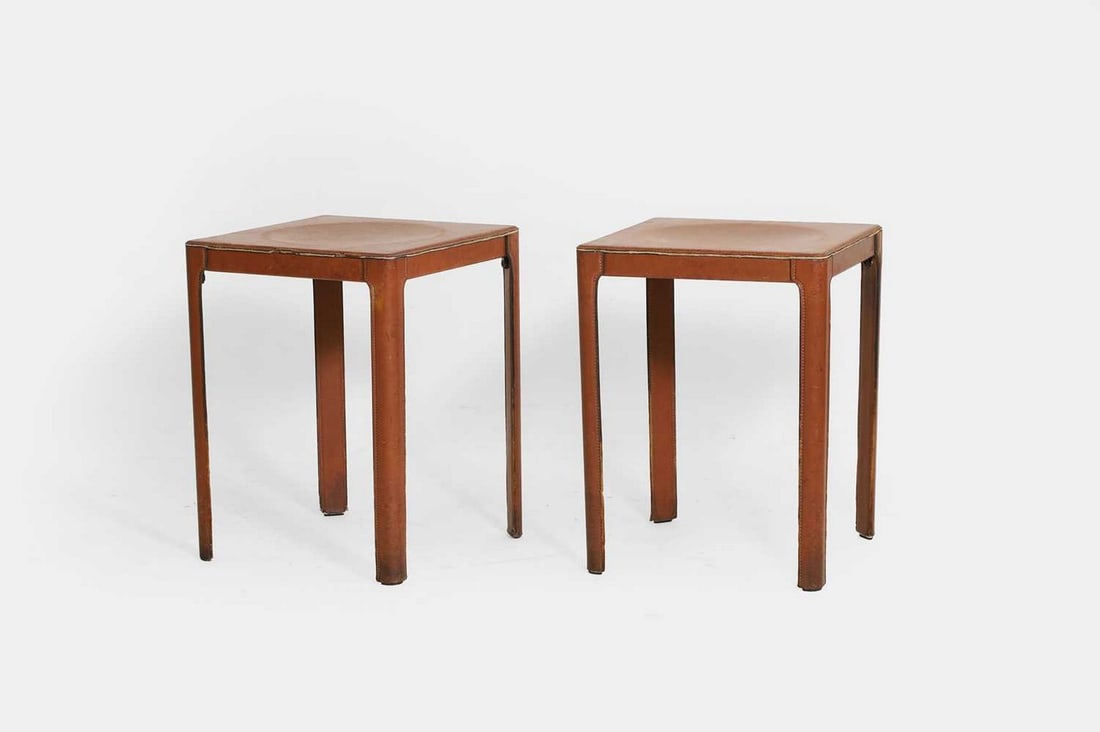 A pair of stitched leather side tables, 20th century, by Matteo Grassi, (1 of 3)