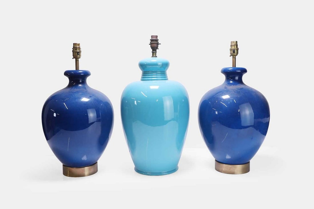 A group of three blue table lamps, of recent manufacture, (1 of 3)