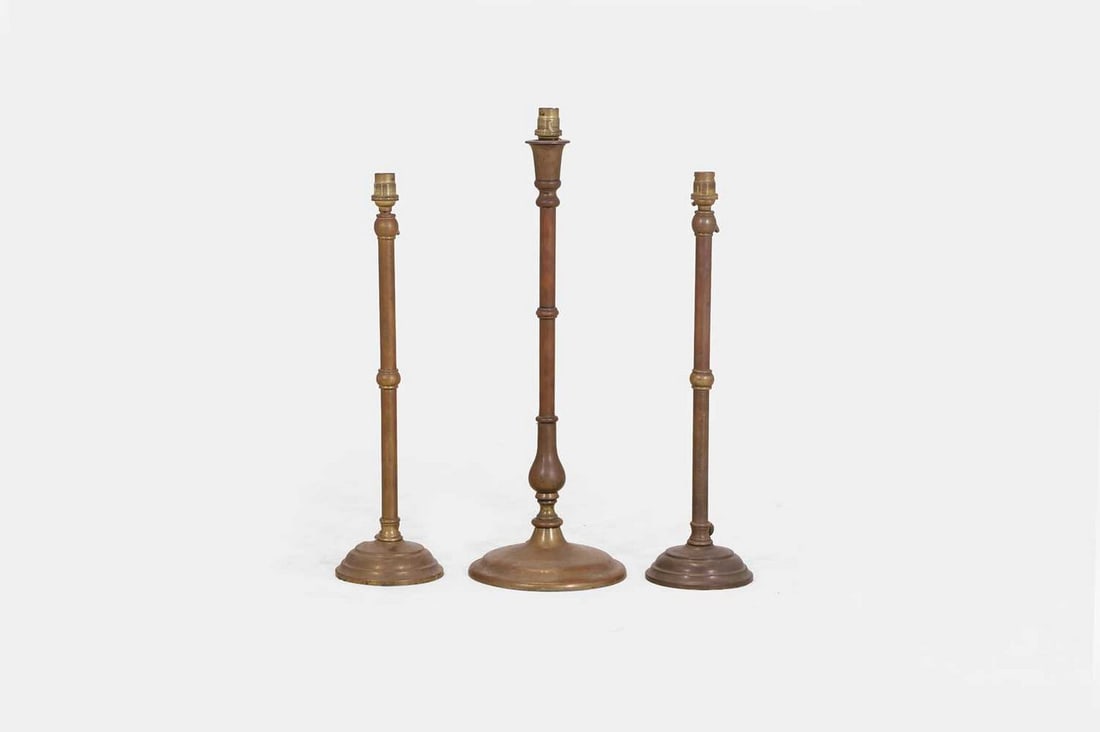 Three brass table lamps, 20th century, (1 of 2)