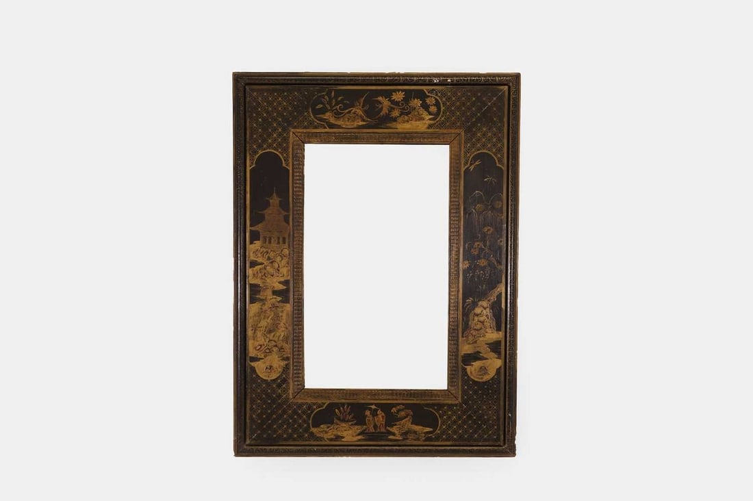 A Regency-style black and gilt-japanned mirror, of recent manufacture, (1 of 3)