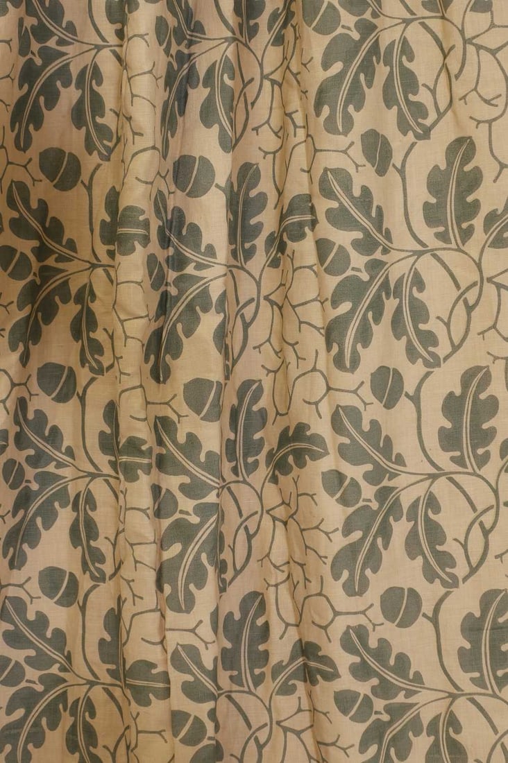 A pair of Robert Kime 'Oak Leaf' linen curtains, of recent manufacture, (1 of 3)