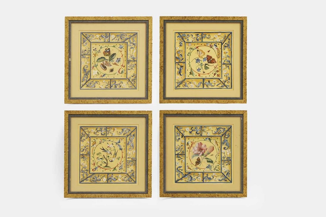 A set of four gouache studies, 20th century, (1 of 9)