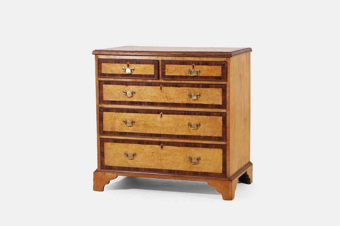 A George III bird’s-eye maple chest of drawers, late 18th century and later, (1 of 4)