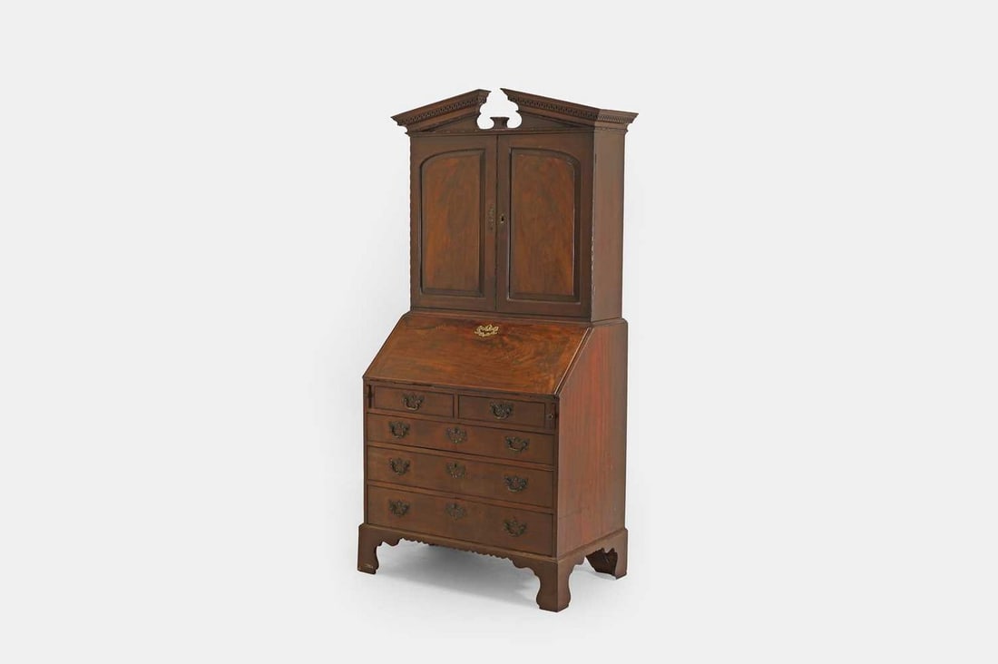 A George II mahogany bureau cabinet, circa 1740, (1 of 3)