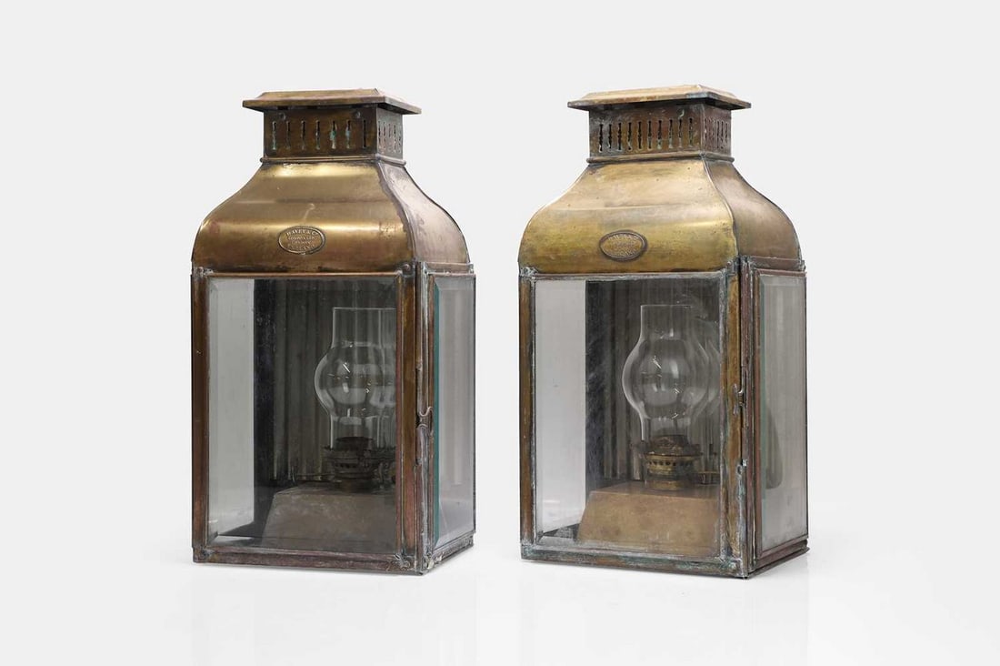 A pair of brass ship's lanterns by Davey & Co., London, 19th century, (1 of 4)