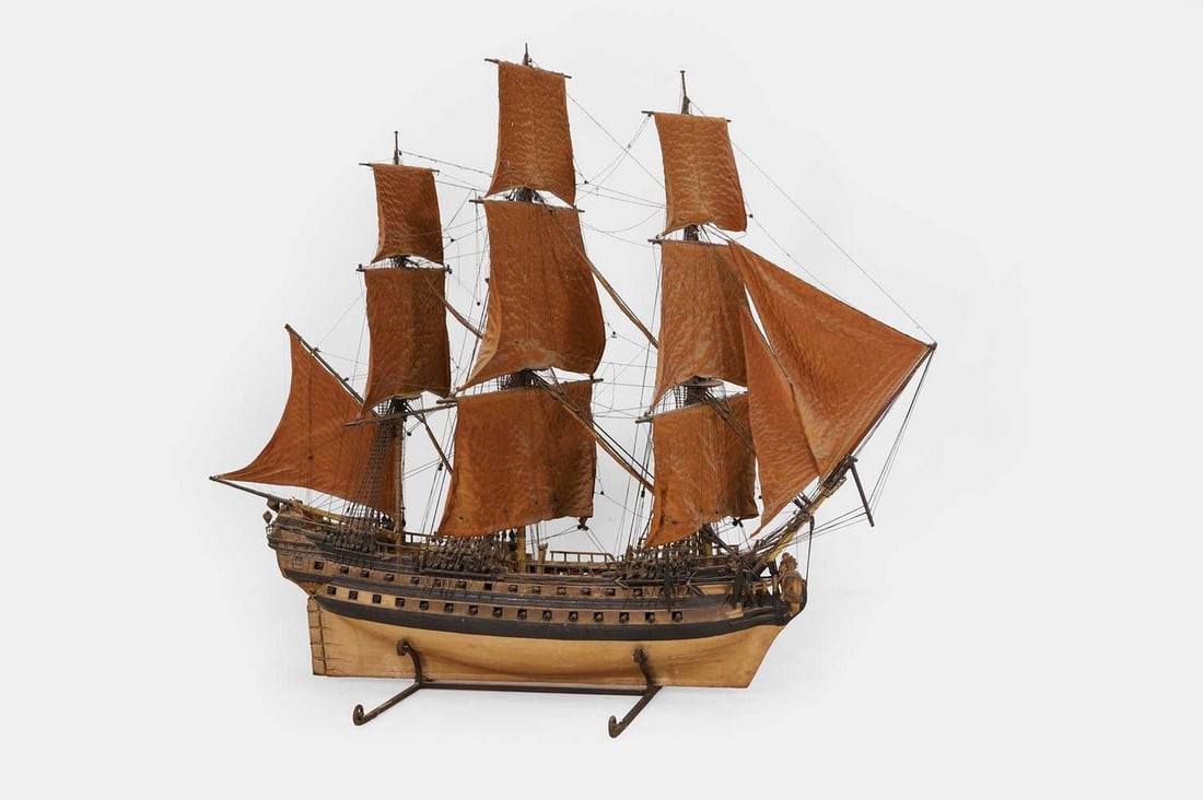 A large man-of-war ship model, circa 1900, (1 of 3)