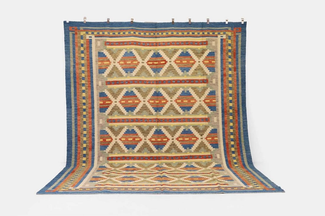 A flat-weave wool carpet of Scandinavian design, of recent manufacture, in the style of Märta (1 of 3)