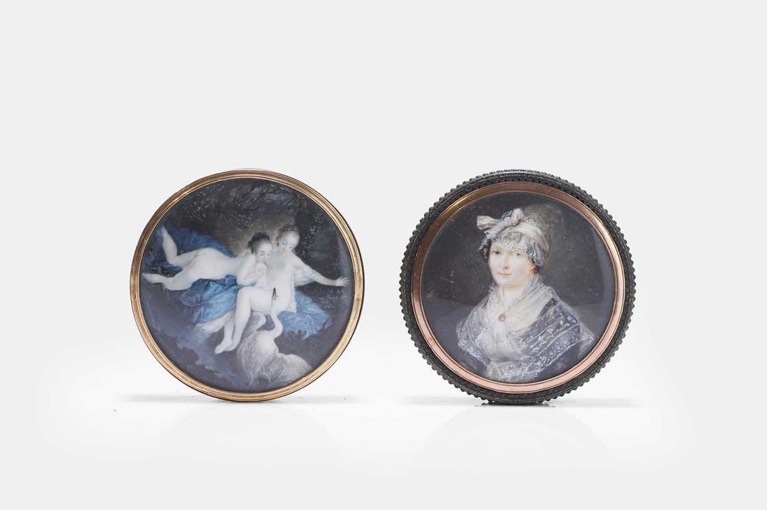 Two portrait miniature inset snuffboxes, late 18th/early 19th century, (1 of 3)