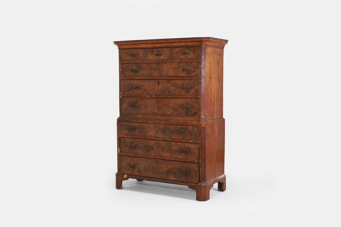 A George II walnut chest-on-chest, second quarter of the 18th century, (1 of 3)
