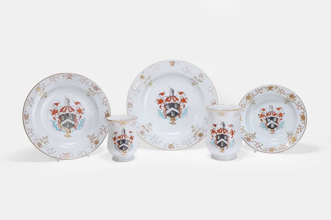 A group of armorial plates and tankards, 18th century, Chinese export, (1 of 4)