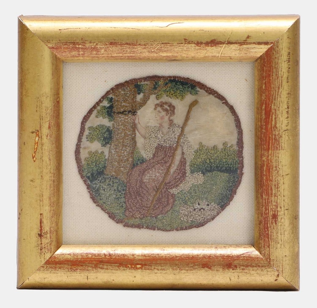 A miniature Regency silkwork embroidery, early 19th century, (1 of 2)
