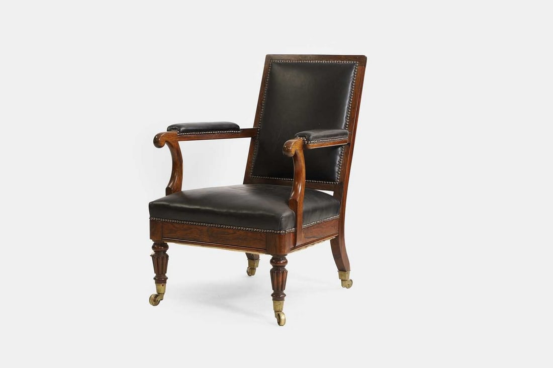 A Regency rosewood library armchair in the manner of Gillows, circa 1815, (1 of 4)
