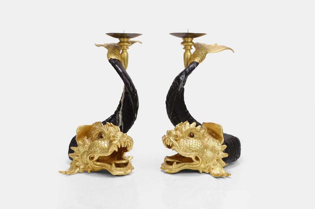 A pair of Regency-style candlesticks, of recent manufacture, by Lotus Arts de Vivre, (1 of 3)