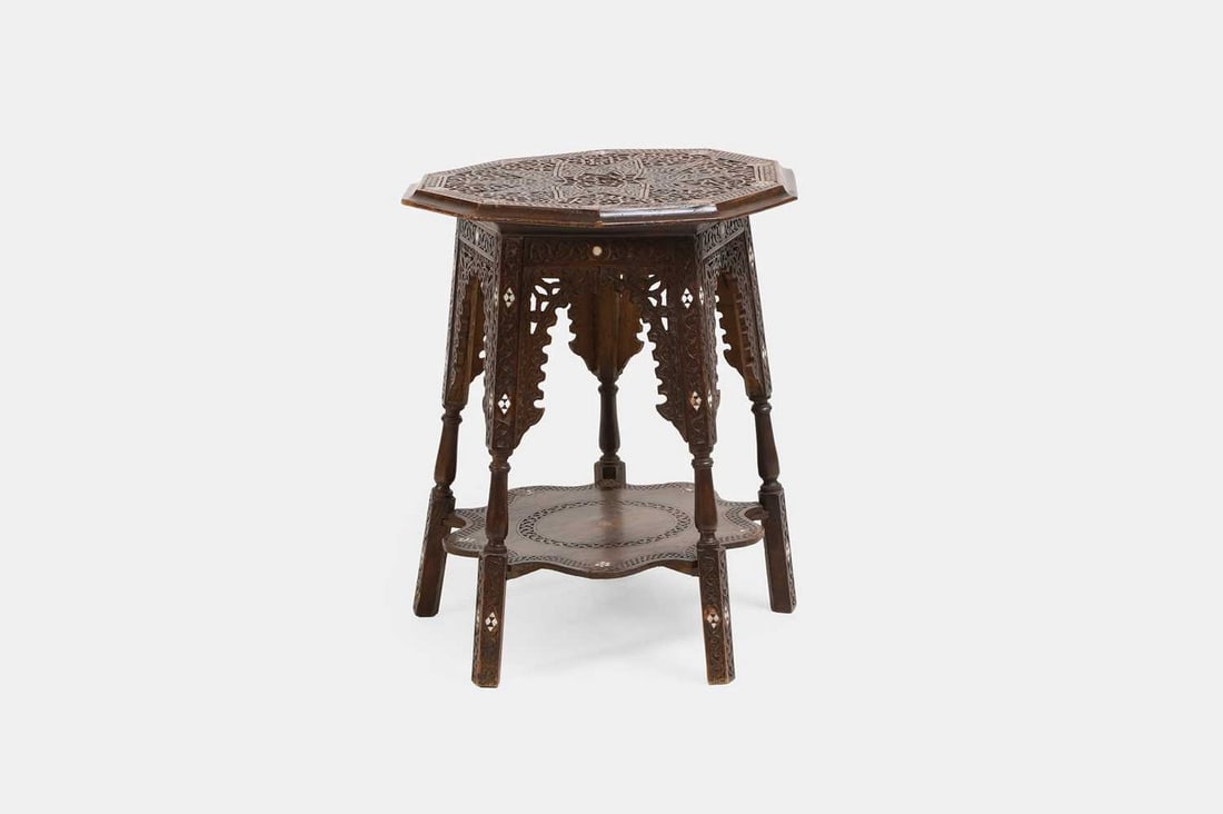 A walnut and mother-of-pearl octagonal table, late 19th/early 20th century, Syrian, Damascus, (1 of 4)