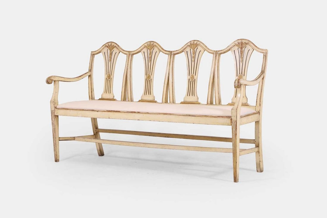 A late George III painted Hepplewhite-style settee, late 18th/early 19th century, (1 of 3)