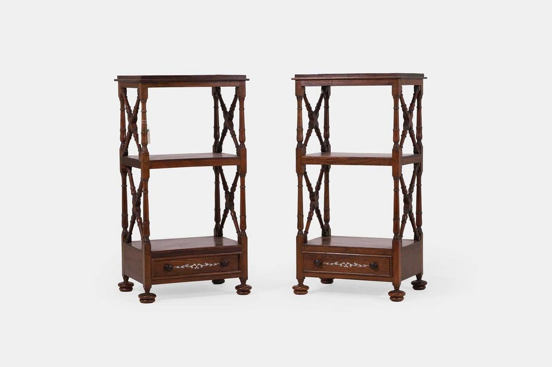 A pair of three-tier rosewood étagères, 20th century, (1 of 3)