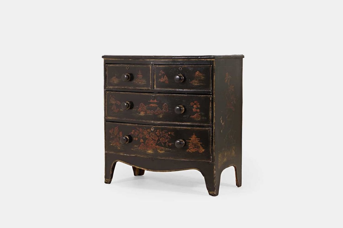 A Regency black and gilt-japanned chest of drawers, early 19th century, (1 of 4)