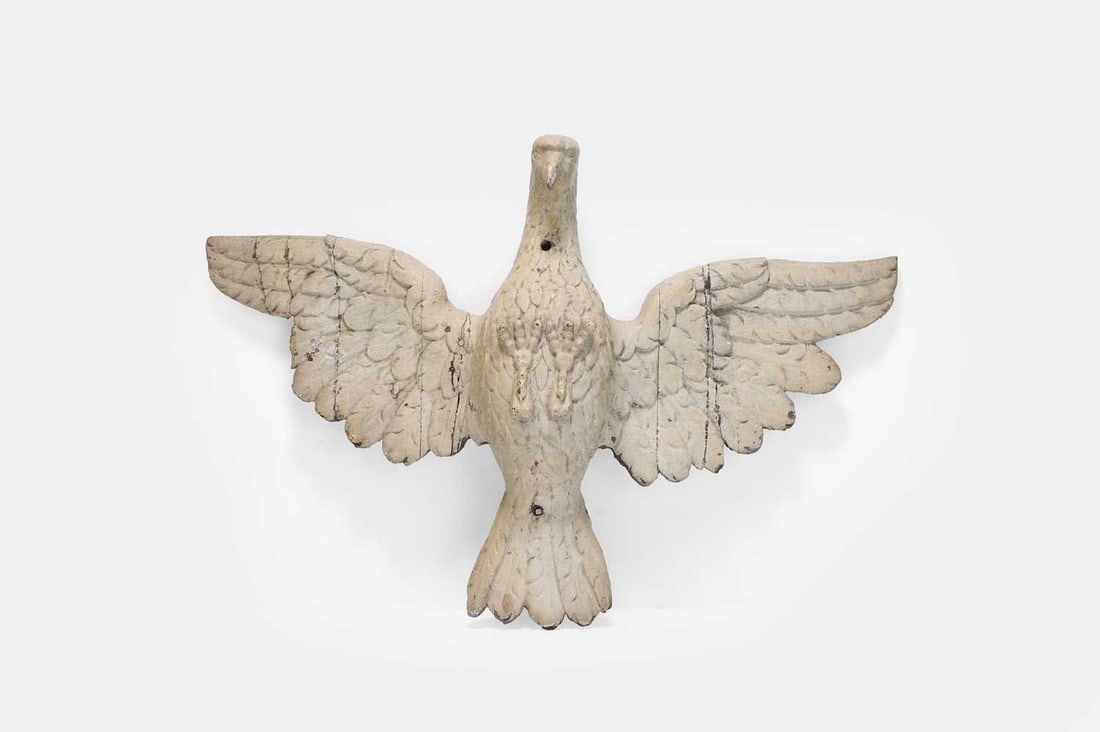 A carved and painted wooden dove sculpture, 19th century, (1 of 3)