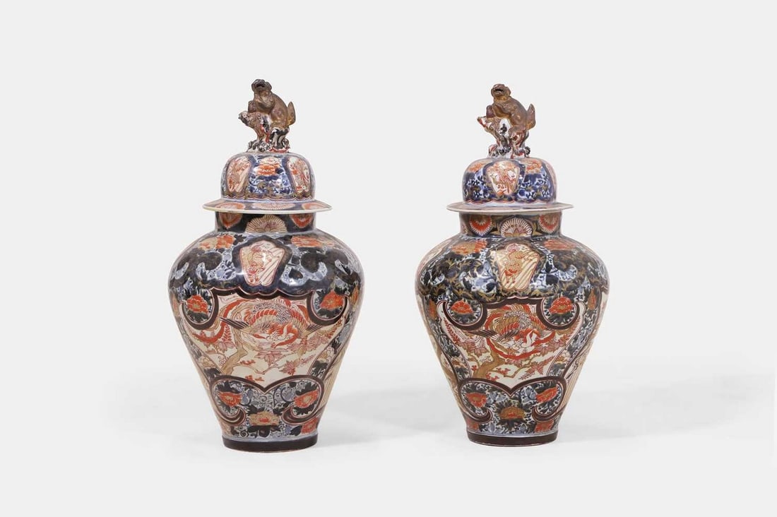 A pair of Imari porcelain jars and covers, circa 1680, Japanese, (1 of 3)