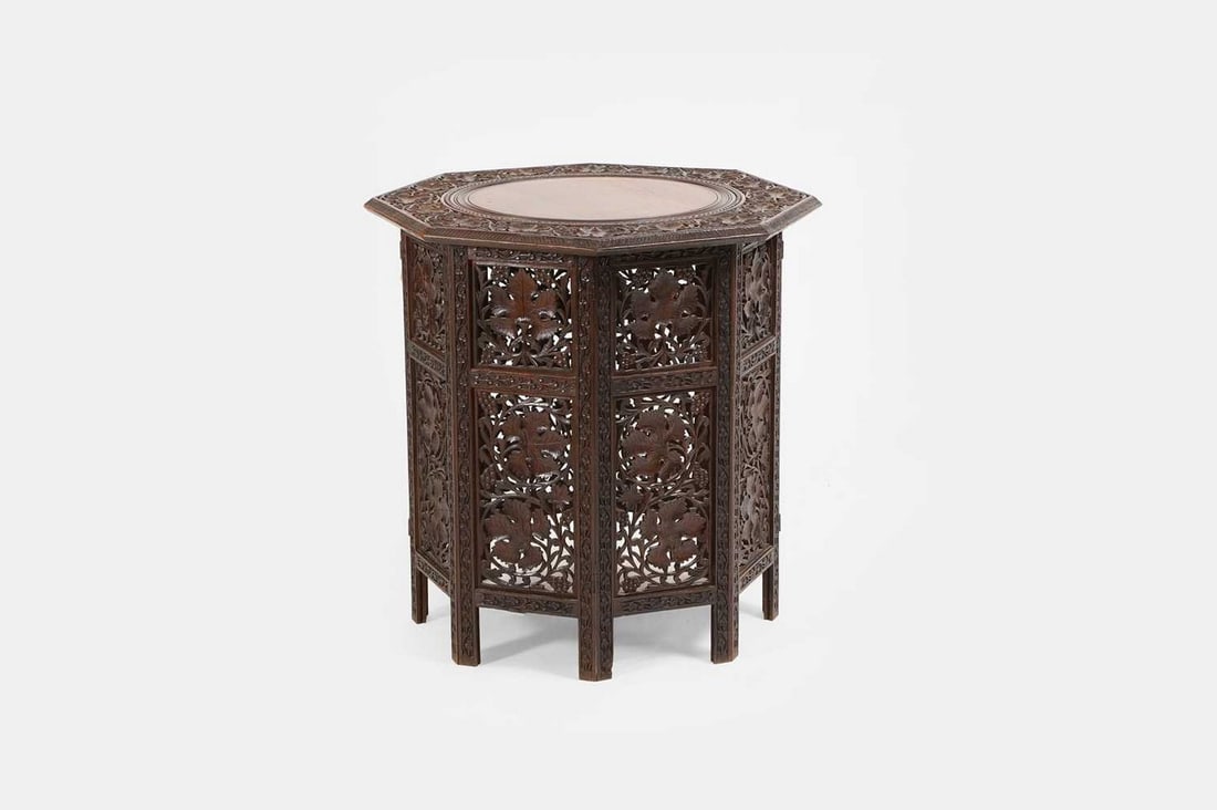 A carved padouk octagonal table, late 19th/early 20th century, Indian, (1 of 4)
