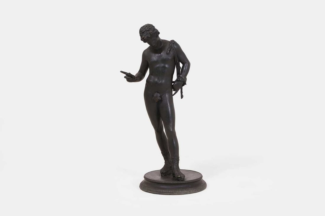 A grand tour patinated bronze figure of Narcissus, 19th century, Italian, probably Naples, after the (1 of 3)
