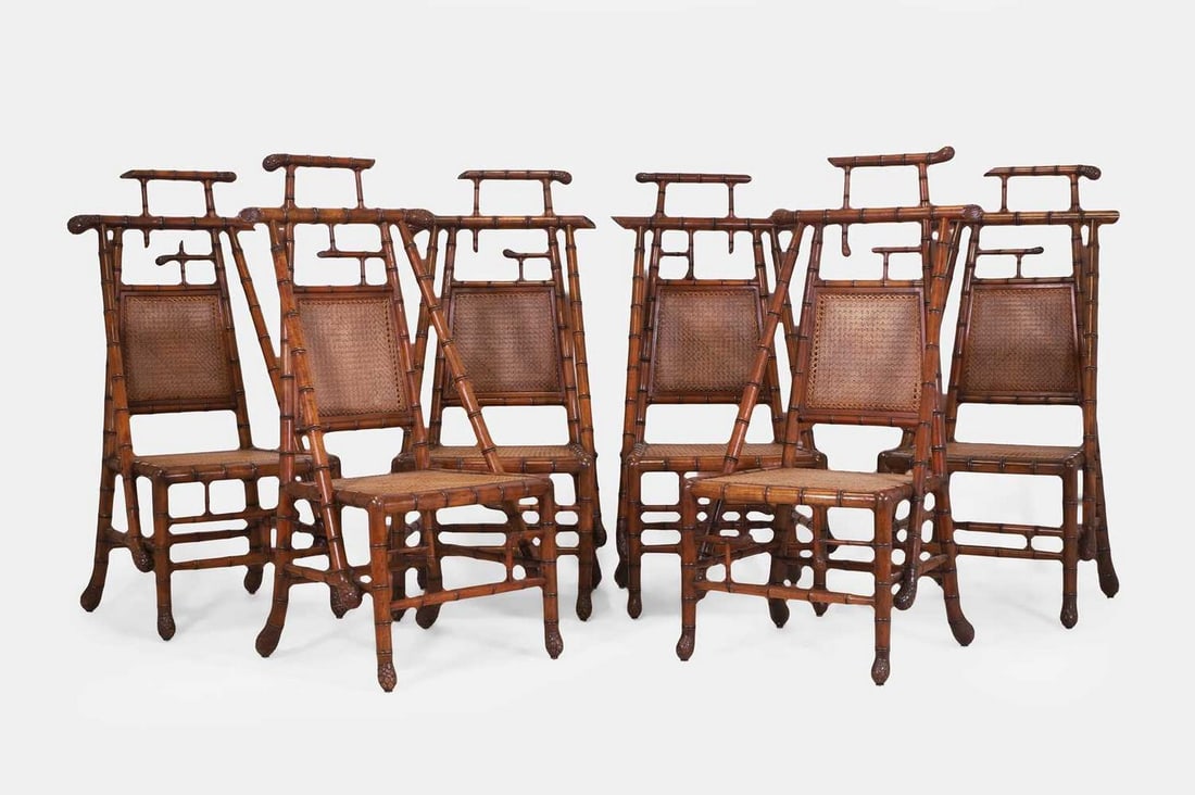 A set of six chinoiserie faux bamboo dining chairs, 20th century, (1 of 7)