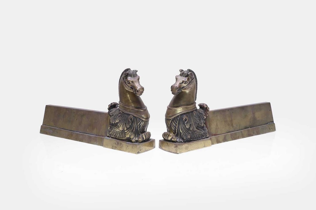 A pair of brass chenets, 20th century, French, (1 of 3)