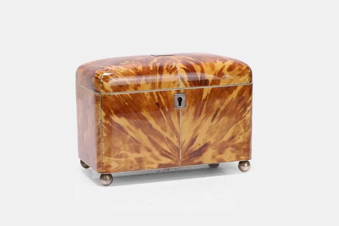 A blonde tortoiseshell tea caddy, 19th century, (1 of 3)