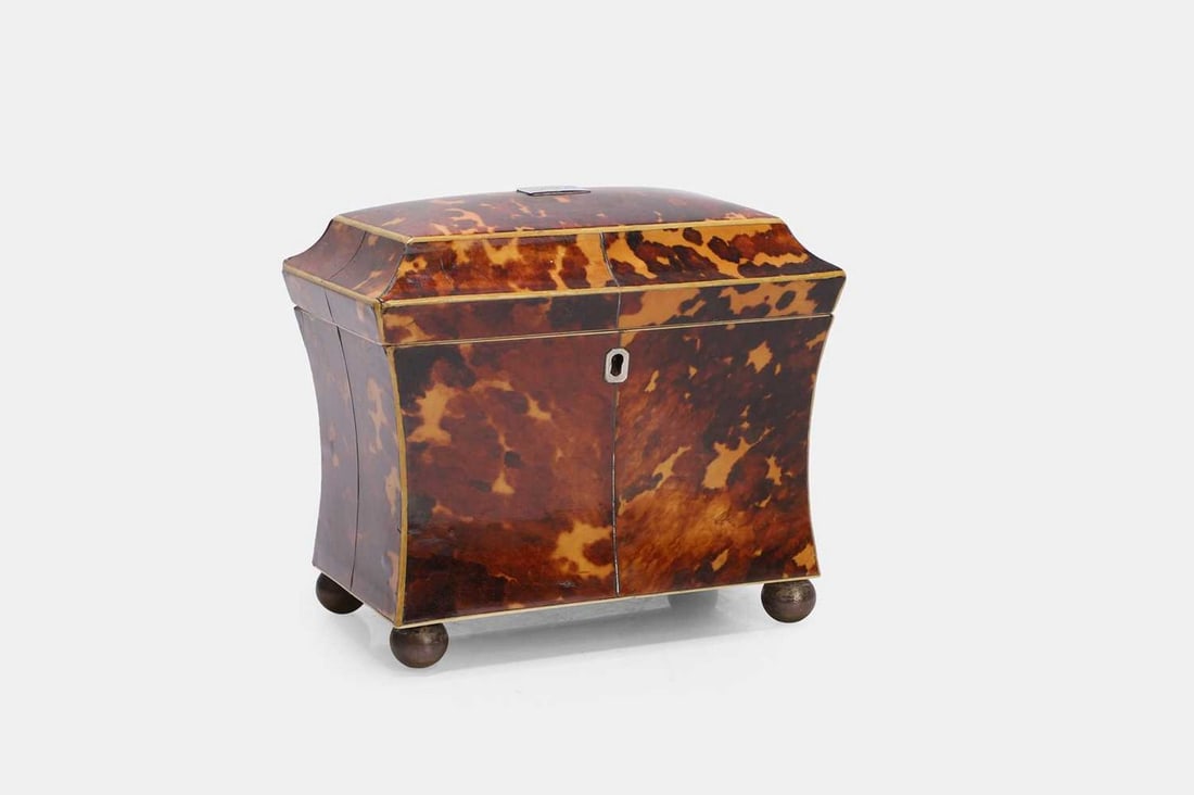 A late George III tortoiseshell tea caddy, late 18th/early 19th century, (1 of 3)