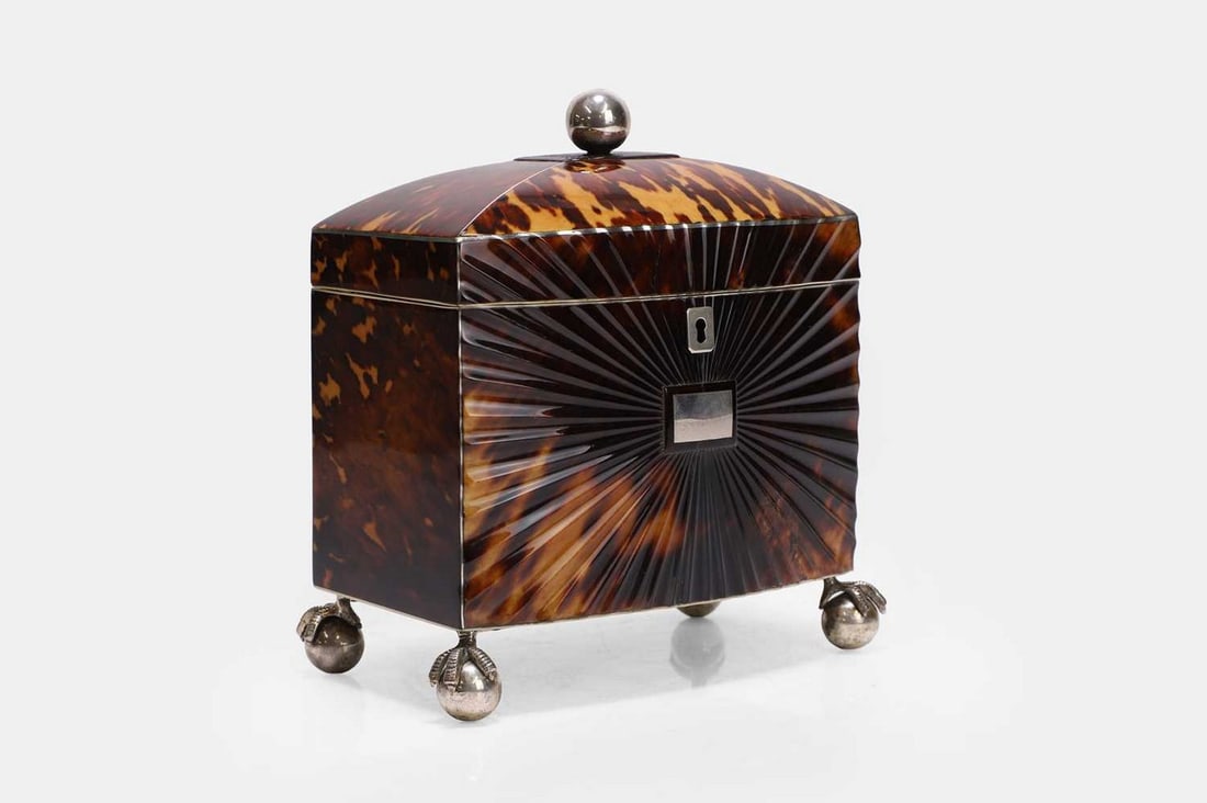 A Regency tortoiseshell tea caddy, early 19th century, (1 of 3)