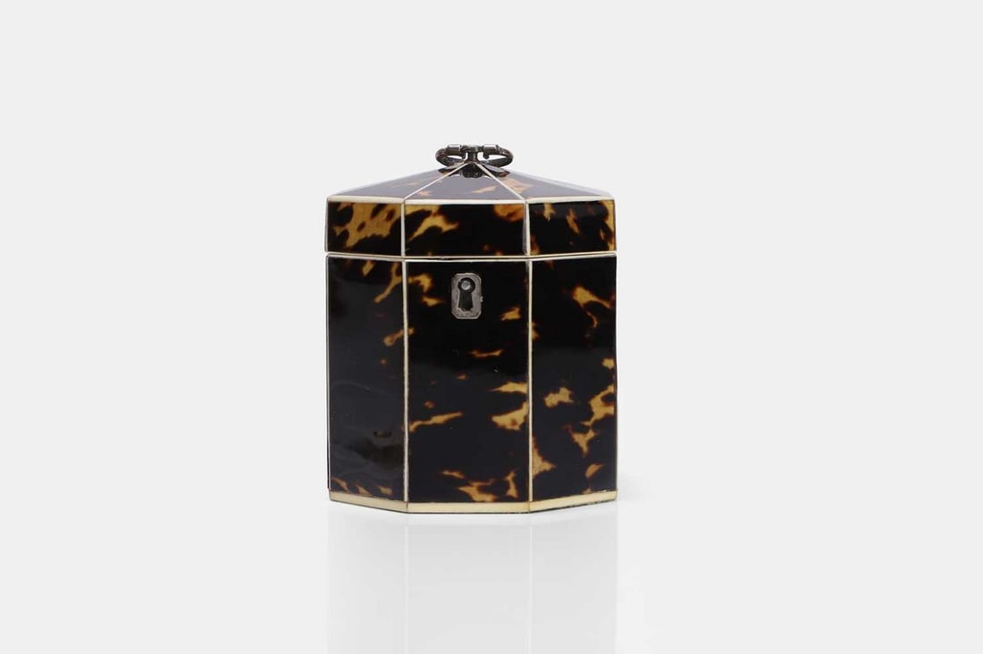 A small George III tortoiseshell tea caddy, late 18th century, (1 of 3)