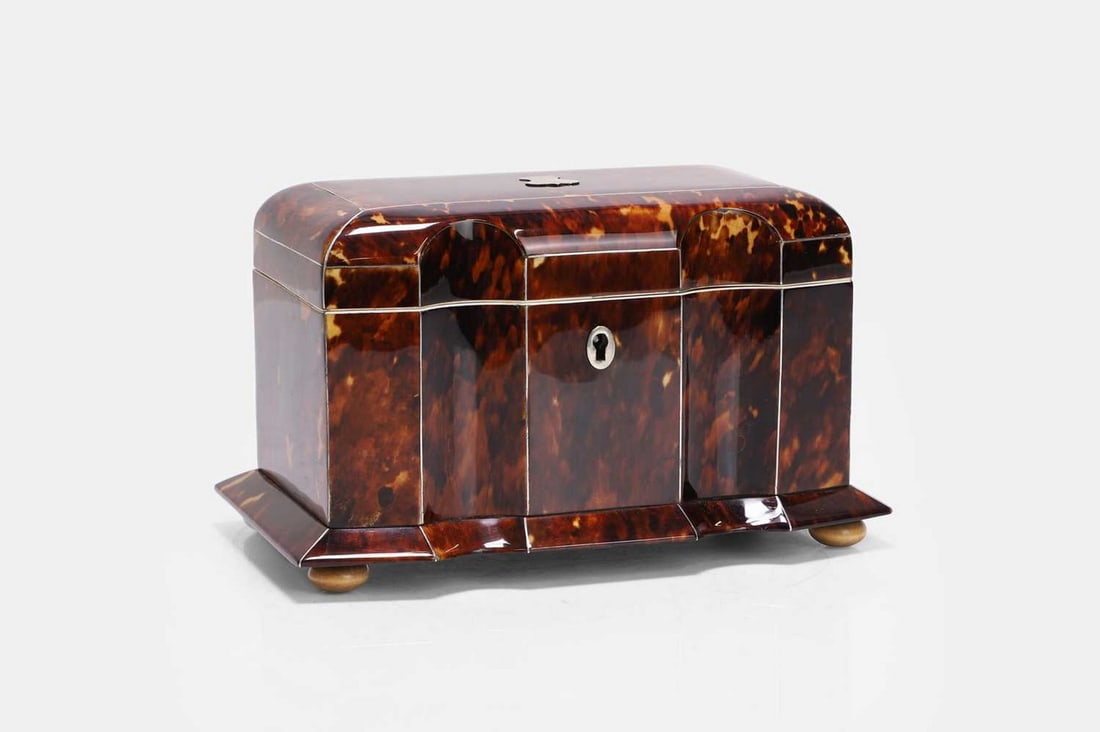A Victorian tortoiseshell tea caddy, 19th century, (1 of 3)