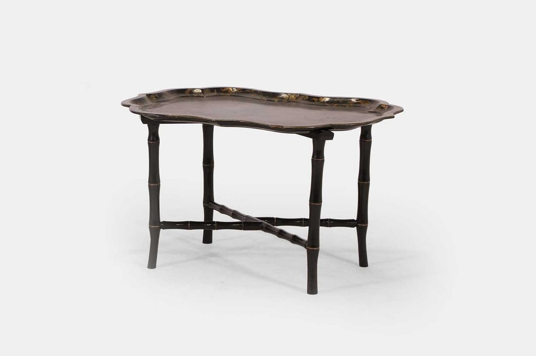 A Victorian papier mâché lacquer tray-top table, (1 of 3)