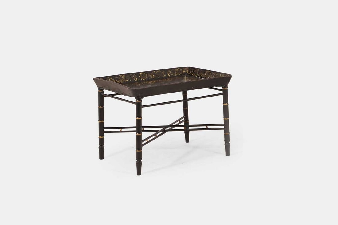 A black lacquer tray-top occasional table, 19th century and later, (1 of 3)