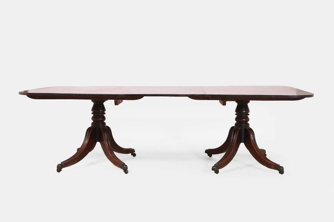 A Regency mahogany twin pedestal dining table, first quarter of the 19th century, (1 of 5)