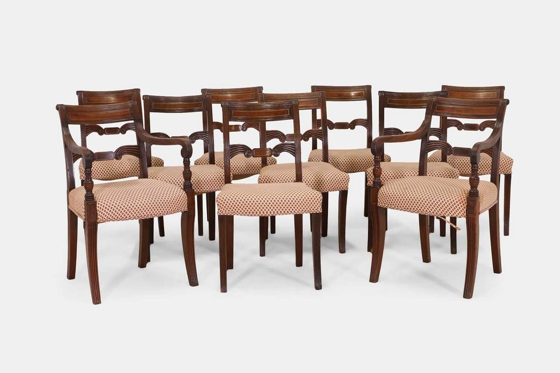 A set of ten Regency mahogany dining chairs, circa 1820, (1 of 3)