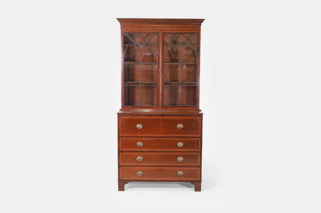 A George III mahogany secretaire bookcase, early 19th century, (1 of 4)