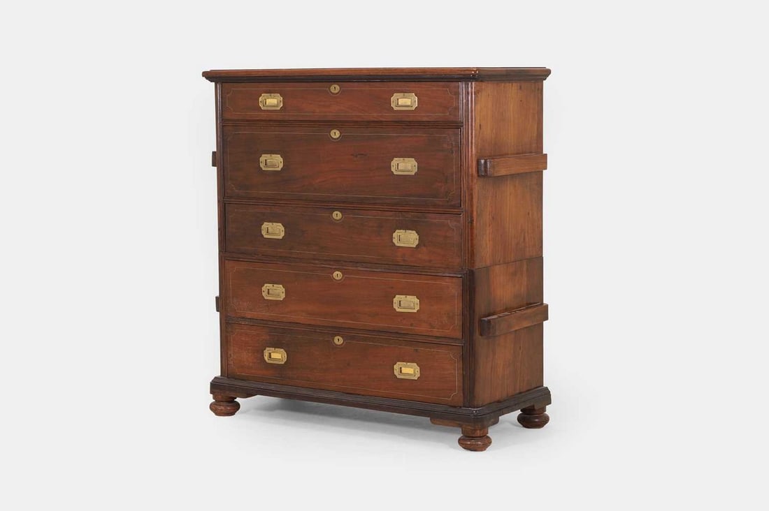 A camphor wood and brass campaign chest, mid-19th century, Anglo-Chinese, (1 of 3)