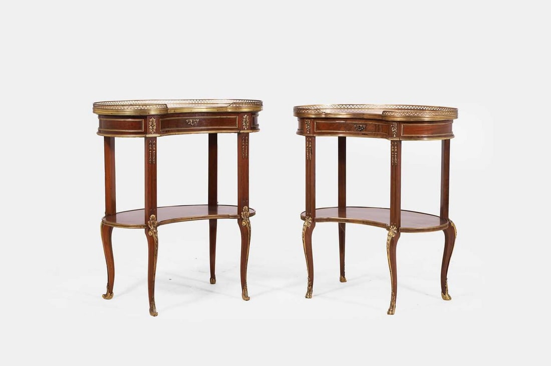 A pair of Louis XVI-style mahogany and ormolu side tables, late 19th century, French, (1 of 4)