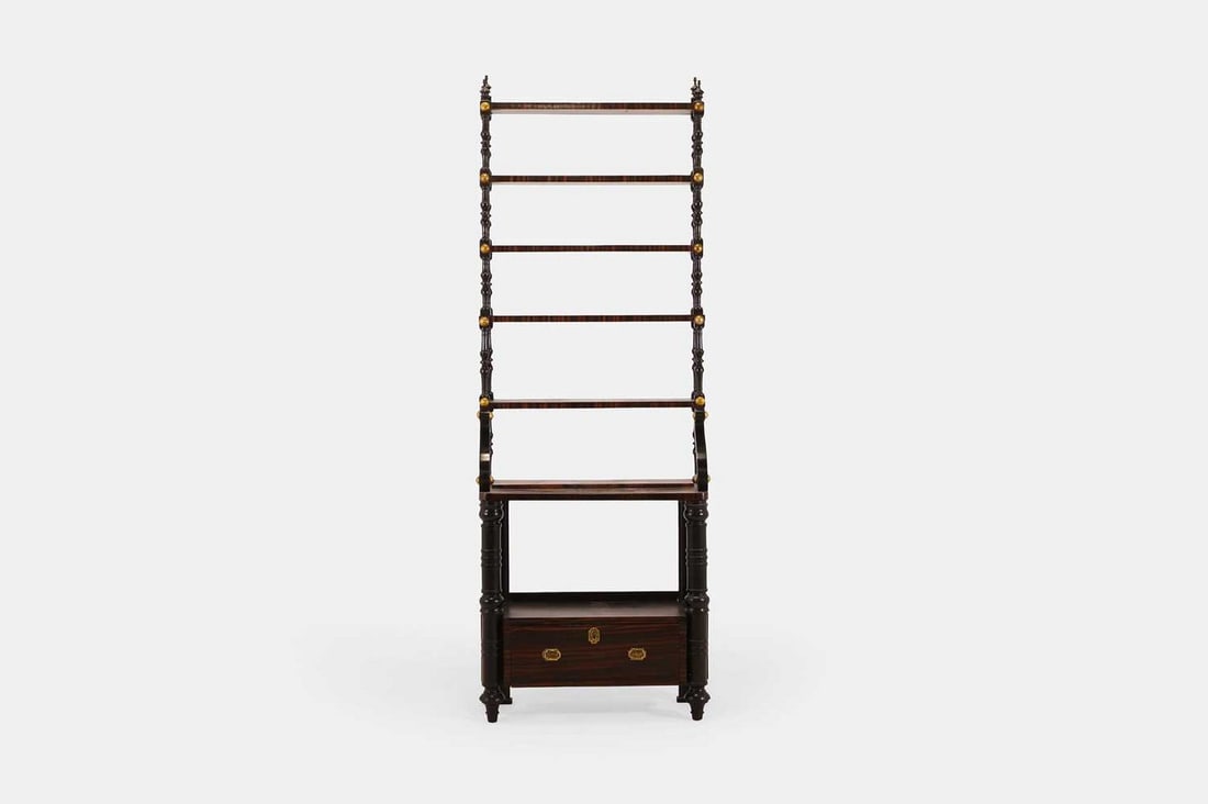 A Regency-style rosewood and coromandel waterfall bookcase, 20th century, (1 of 3)