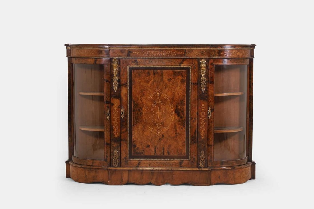 A Victorian walnut, inlaid and ormolu-mounted credenza, mid-19th century, (1 of 4)