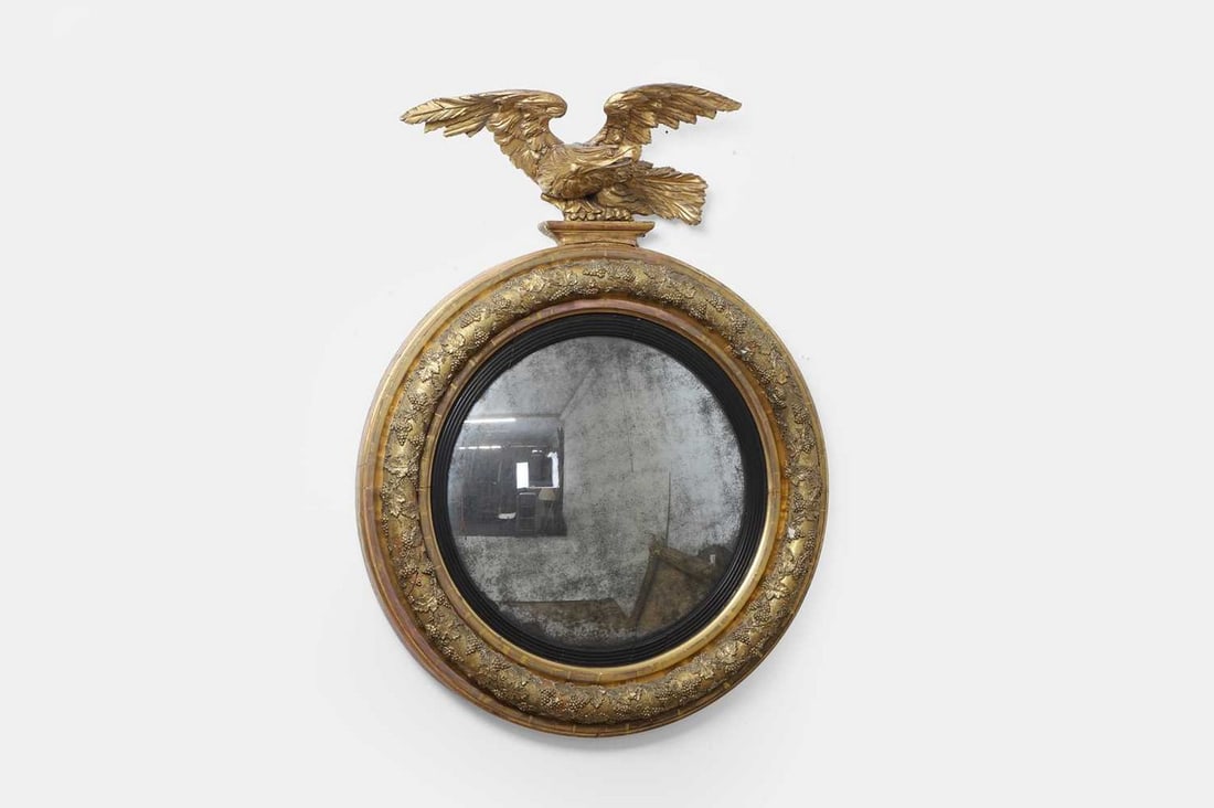 A Regency-style gilt-gesso convex mirror, 19th century, (1 of 3)