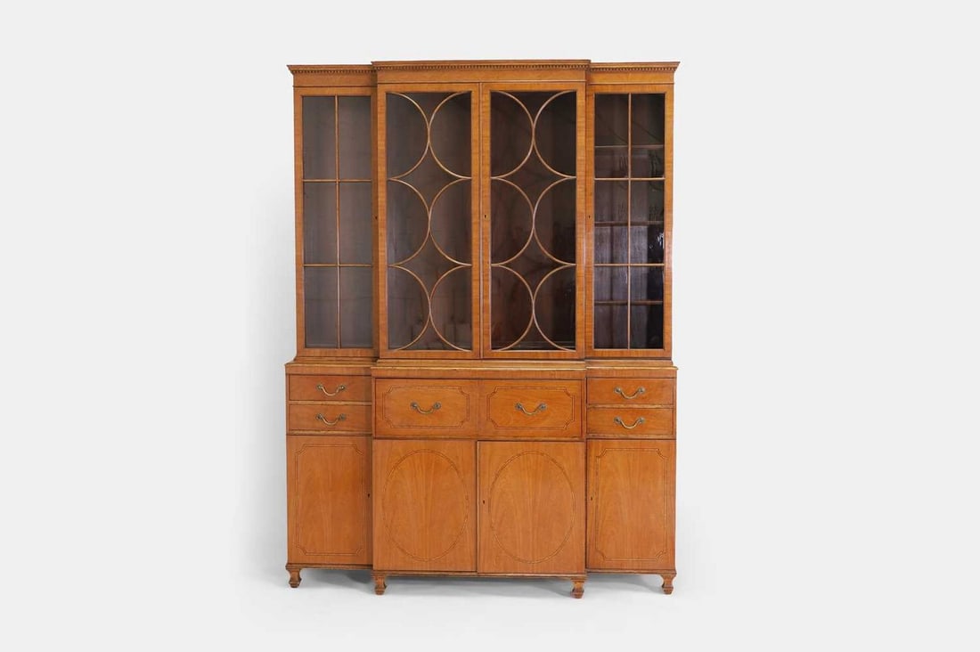 A George III-style satinwood secretaire bookcase, late 19th/early 20th century, (1 of 5)