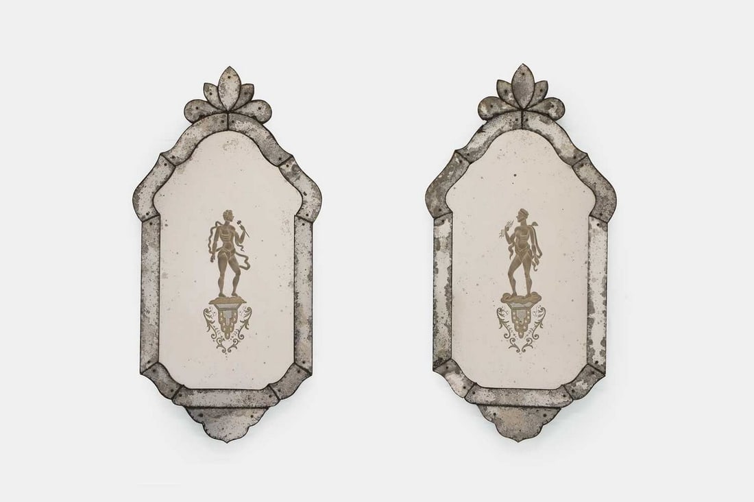 A pair of wall mirrors in the Venetian style, of contemporary manufacture, (1 of 3)