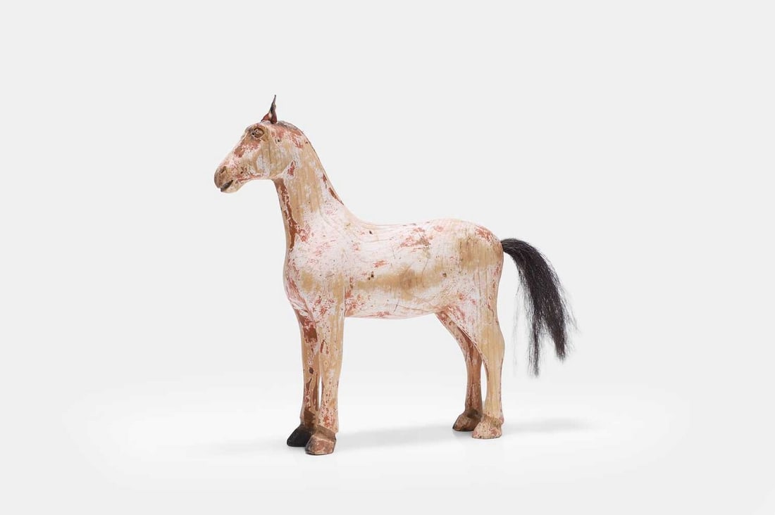 A wooden folk art horse figure, 19th century, Swedish, (1 of 3)