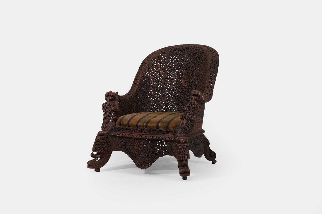 An Anglo-Indian hardwood armchair, late 19th/early 20th century, (1 of 3)